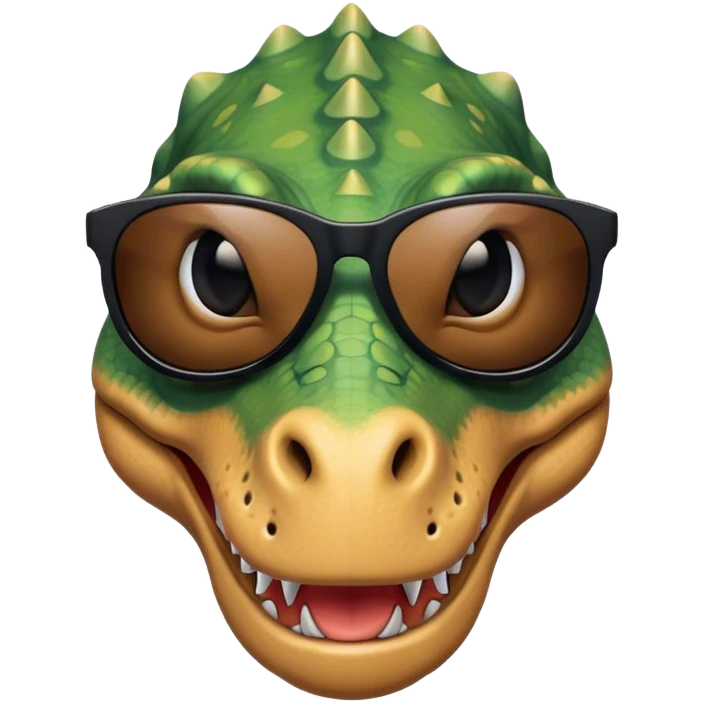 face of a dinosaur with cool black sunglasses on emoji