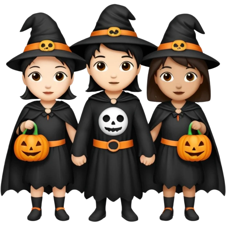 Three best friends, cute Halloween black, white, and Asian emoji