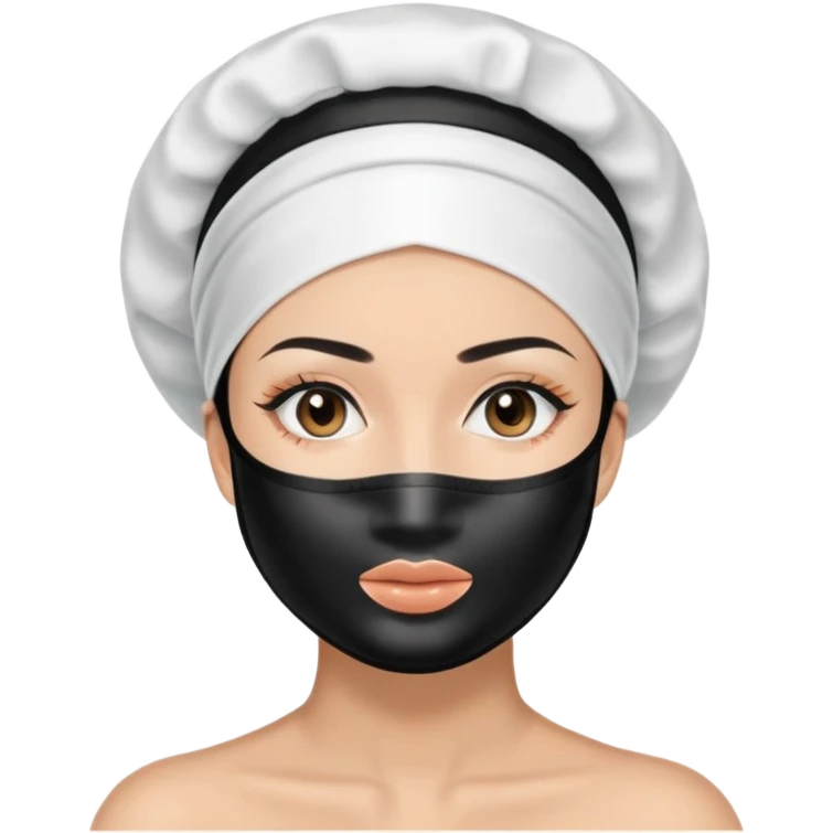Emoji cabelo preto cm mascara de skin care no rosto e com touca de cetim preta no cabelo  emoji
