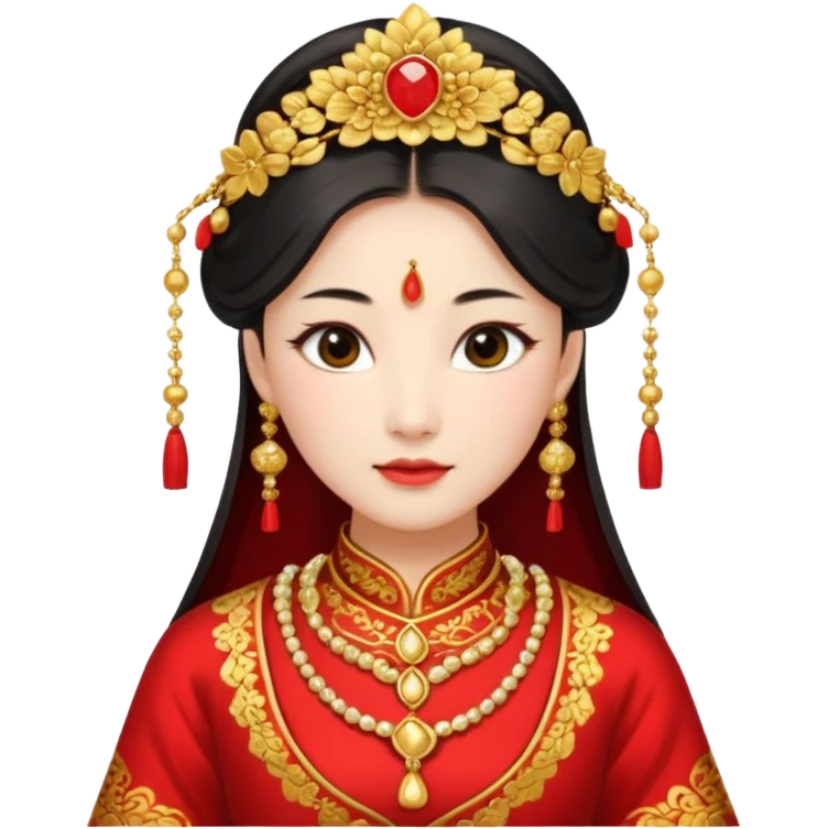 Chinese bride getup, heavy jewelary, traditional. emoji