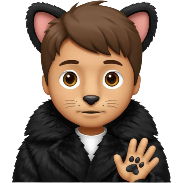 A man wearing black fur  showing his paws emoji