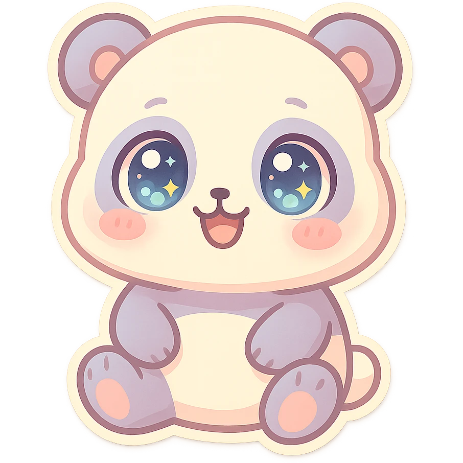 Happy panda sticker with big sparkling eyes in pastel colors emoji