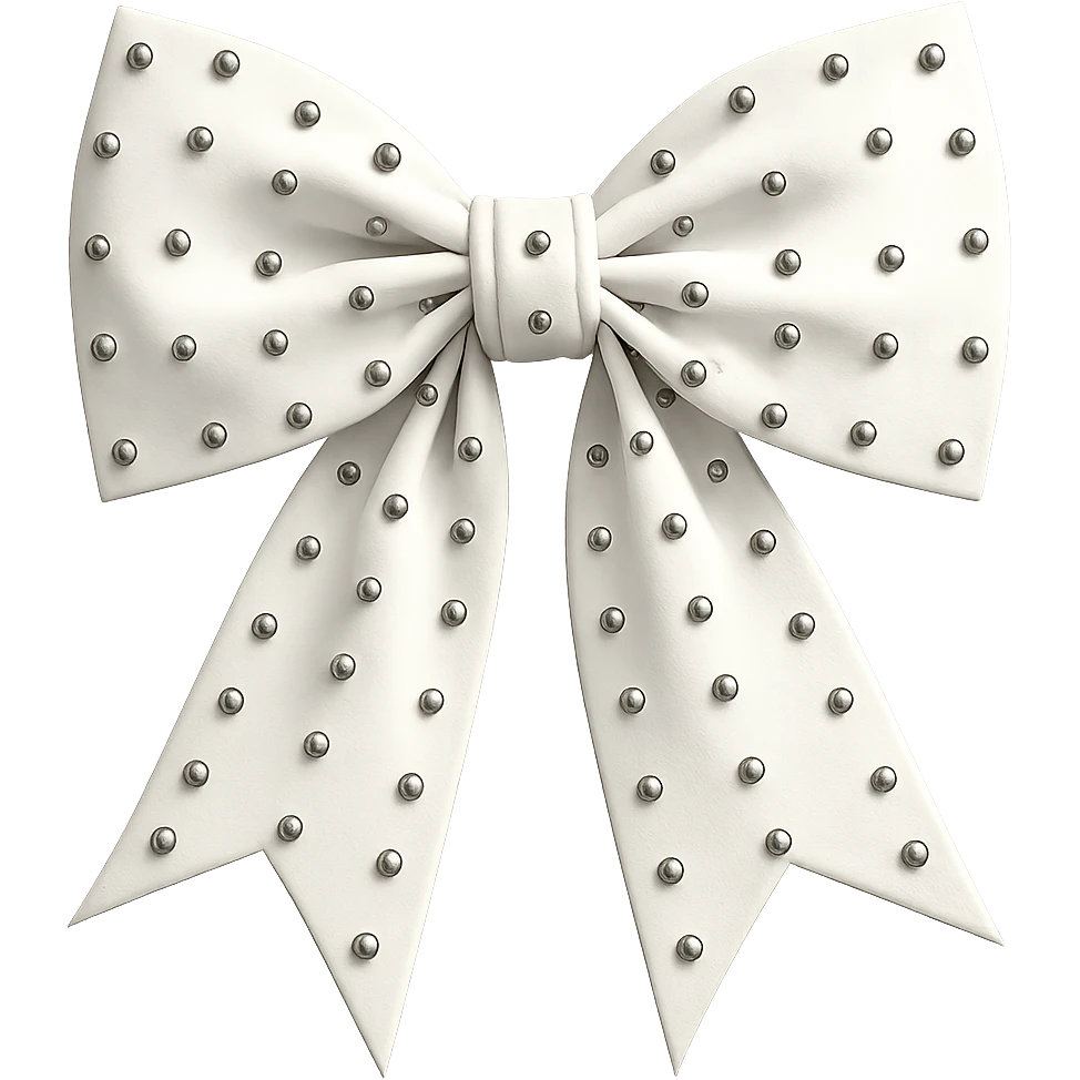 Edit the image to depict a white gothic bow oversized with silver studs, in a general style. Remove the background. emoji