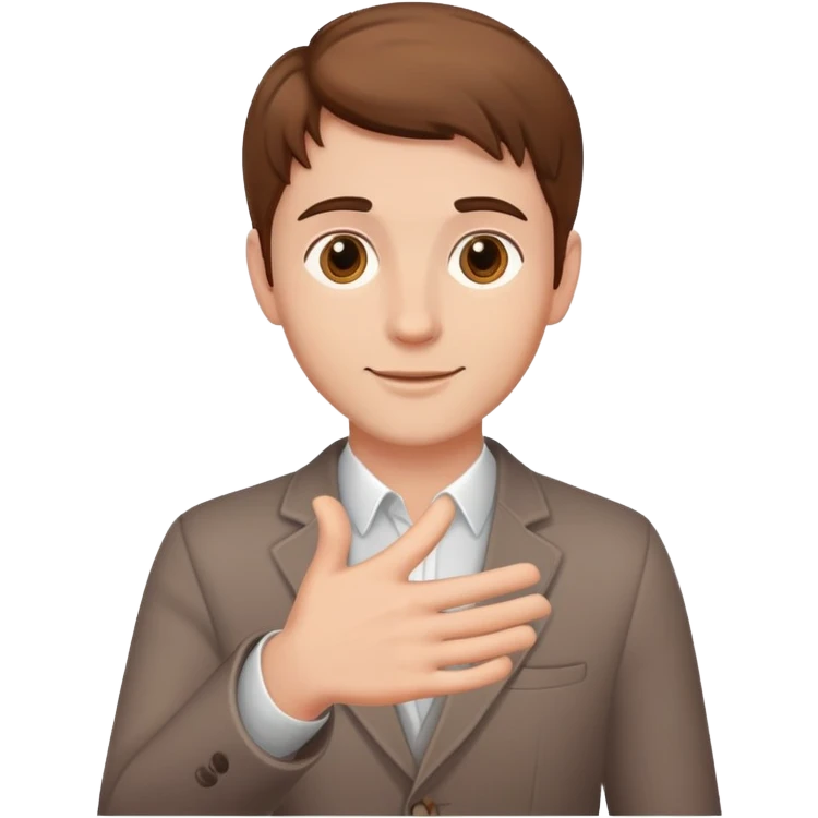 charming brown-haired man, one hand out in a welcoming pose emoji