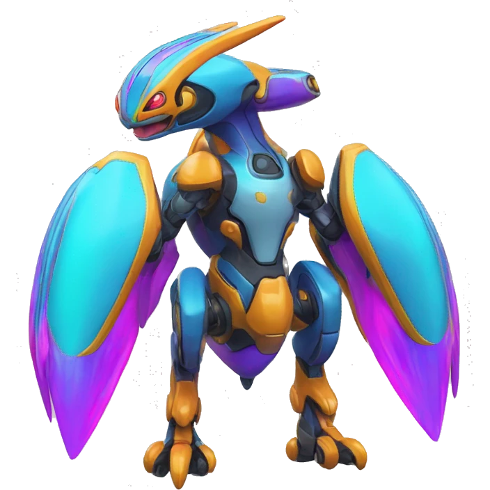 Colorful Neon Colors Vibrant Colors Flying Futuristic Mechanical Fakémon-Pokémon-Creature Full Body emoji