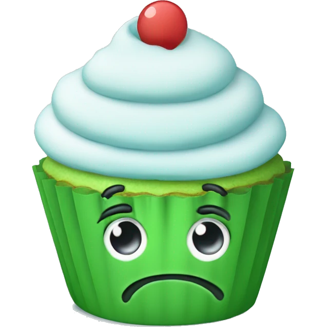 Sad green cupcake with an ice pack on top of the icing  emoji