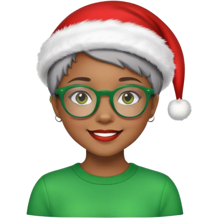 Light skinned Black girl with green glasses short natural gray haircut celebrating Christmas emoji