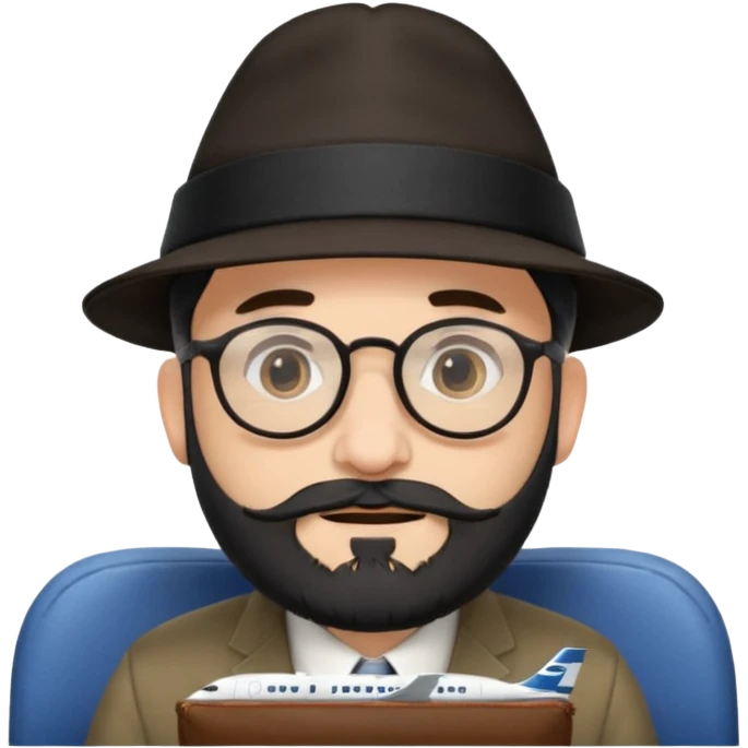 rabbi with a black hat, glasses, and blackish beard on airplane  emoji