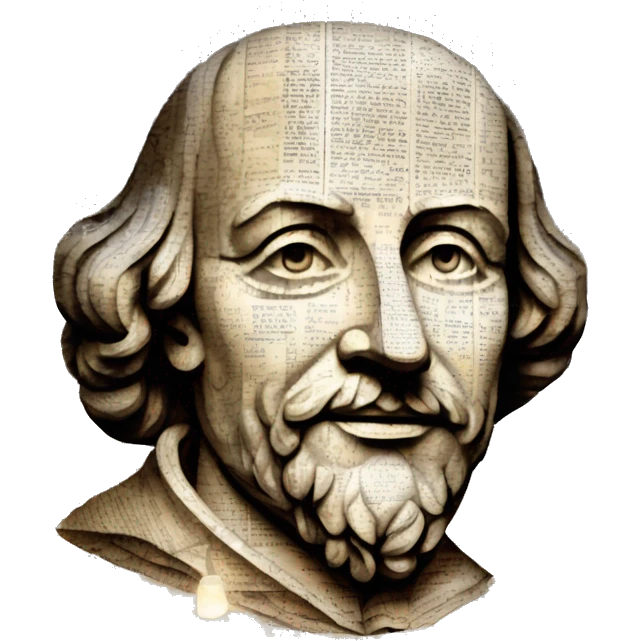 Glowing Shakespeare made of newspaper and 420 hemp leaves and bokeh fairy lights lanterns stained glass, bokeh, annotated sketch, handwritten letters, collage of intricate patterns, lantern emoji
