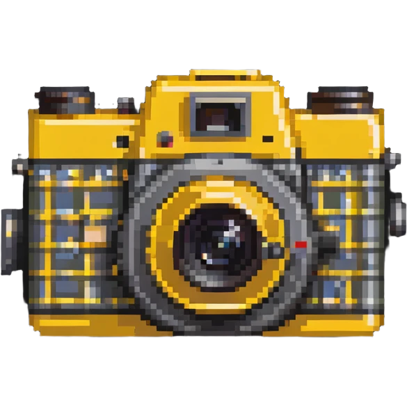 Vintage Kodak camera with yellow casing, pixelated style emoji