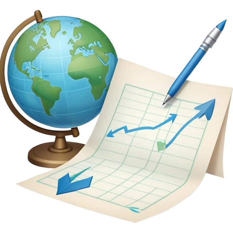 Create an emoji representing language translation. The design should feature a globe in the background, symbolizing international communication. In front of the globe, place two books or sheets of paper, with a pen nearby to indicate the act of writing. Add two arrows pointing in opposite directions between the sheets to represent the translation process. Use a clean and professional color palette with blues, greens, and neutral tones. Make the background transparent. emoji