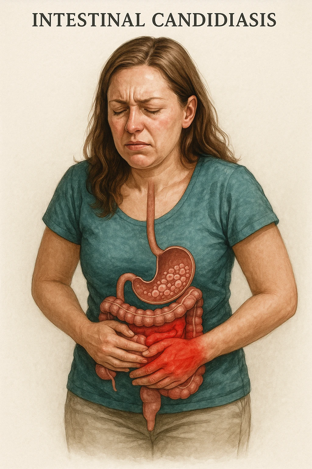 donna con candida intestinale realistic emoji