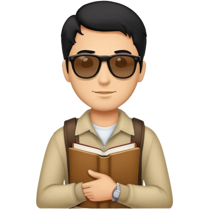 Man with sunglasses on his black hair wearing a book bag emoji