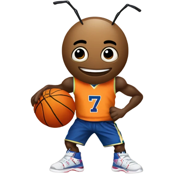 Ant playing basketball with the tshirt numer 74 emoji