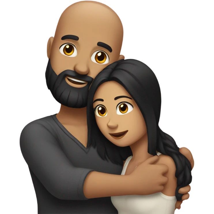 Bald man with black beard hugging girl with long black hair emoji