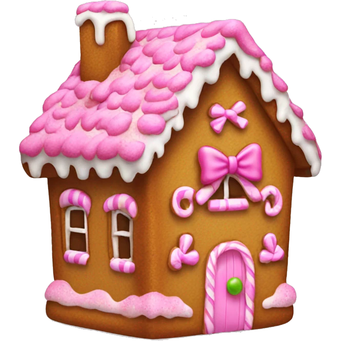 Gingerbread house with a pink bow  emoji