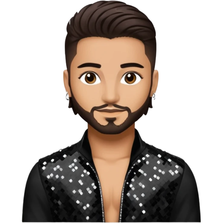 Maluma with dark brown hair, black sequin outfit emoji