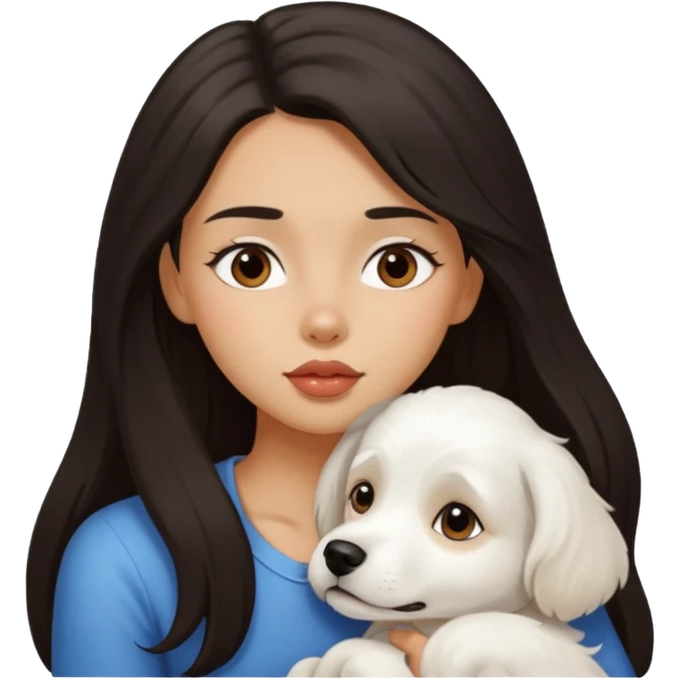 Girl with dark long hair kissing white dog  emoji