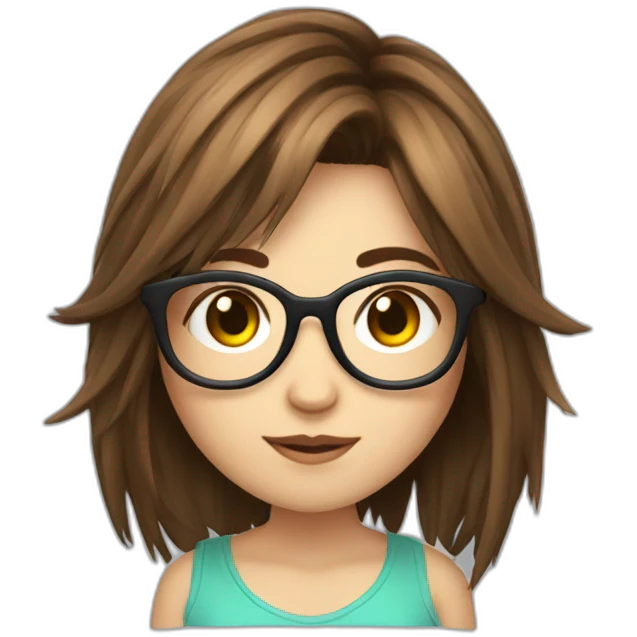 Gamer gir, brown hair, fringe, raund glasses emoji