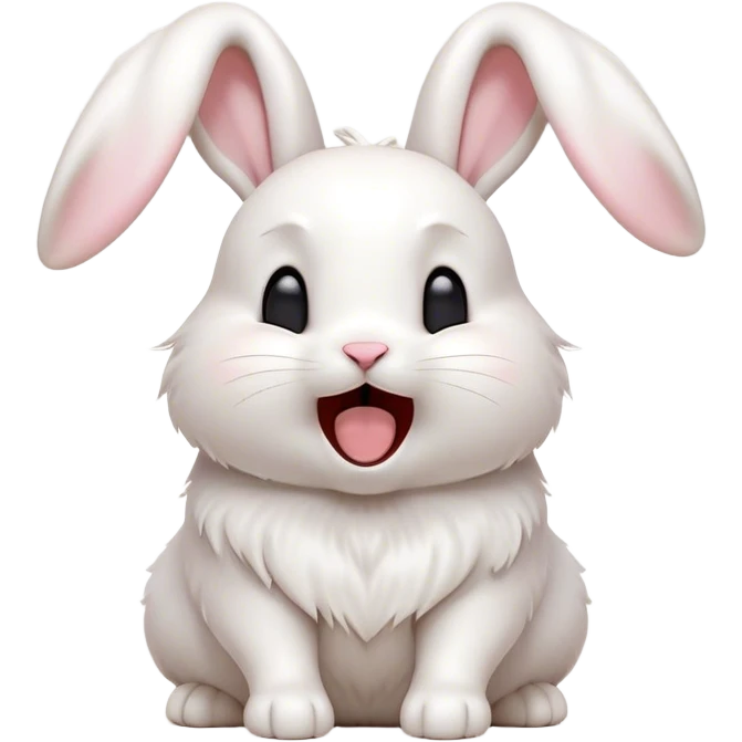 Cinematic Cute Yawning White Rabbit Portrait Emoji, Head tilted slightly with a dramatic, wide-open yawn, showcasing a smooth, silky white fur with floppy ears, round dark eyes barely open in drowsy contentment, Simplified yet irresistibly adorable features, highly detailed, glowing with a soft, cozy glow, high shine, relaxed yet expressive, stylized with a touch of whimsy, bright and endearing, soft glowing outline, capturing the essence of a sleepy yet affectionate bunny, so drowsy it feels like it could stretch out of the screen and curl up for a nap! emoji