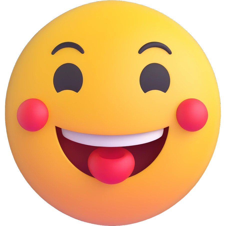 3D smiley emoji, round shape, red color, with text 'szívből', loving face emoji
