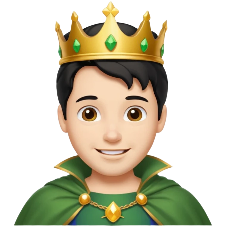 Snow White’s Prince Disney, smiling, wearing a green cape, golden crown emoji