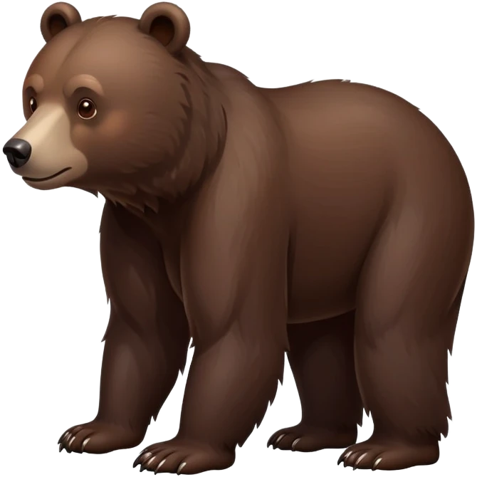 Minimalist darker brown bear walking on four paws, realistic features, deep chocolate brown fur emoji