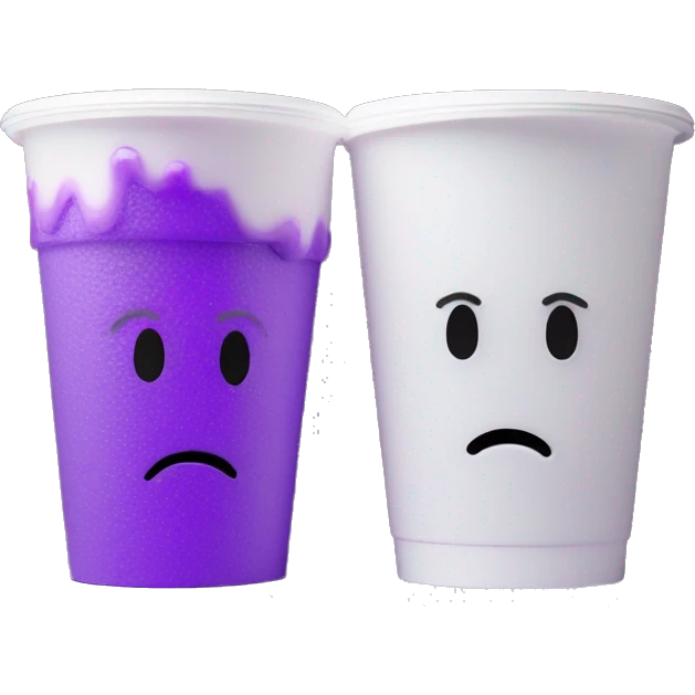 1 white styrofoam cup inside another white styrofoam cup filled with purple ooze and ice cubes emoji