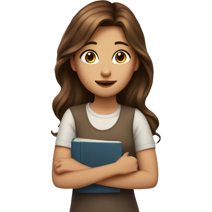 Girl with brown hair and brown hair with a book emoji