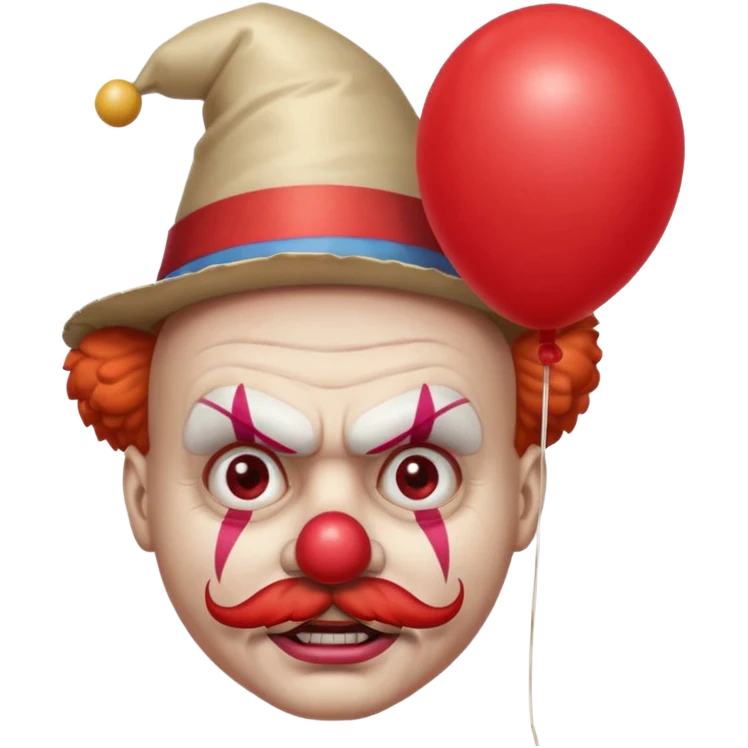 Angry clown — furrowed brow, mustache, tiny hat, hold balloon emoji