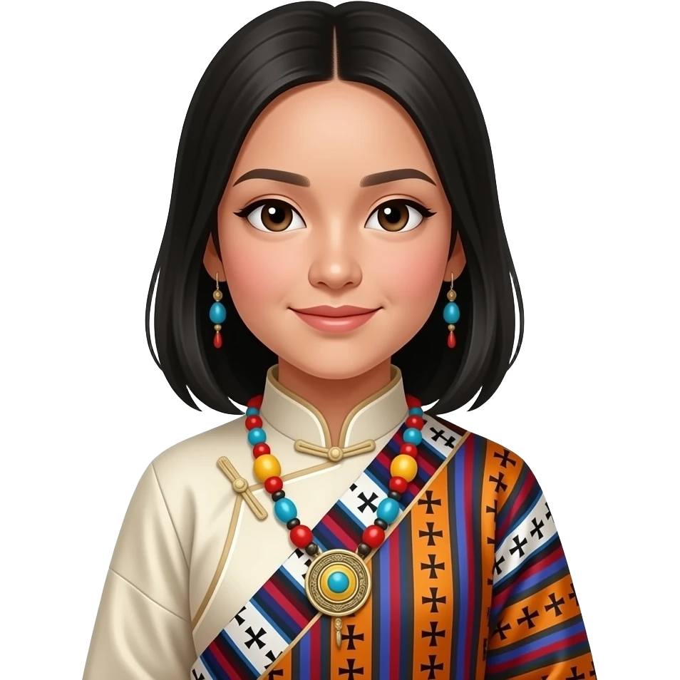 Girl in Bhutanese kira wear emoji