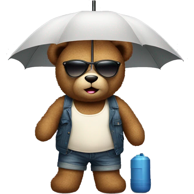 teddy bear with a tank top, sunglasses, and an umbrella emoji
