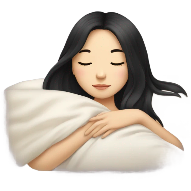 Pretty Chinese girl, long black hair, sleeping in bed emoji