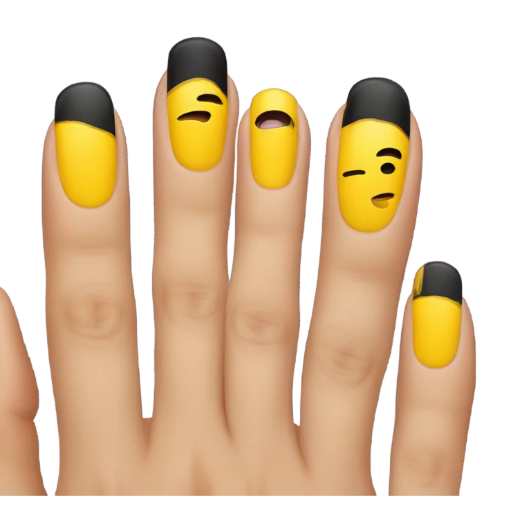 4 yellow painted nails with middle nail painted black  emoji
