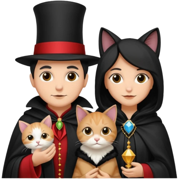 magician couple and their pet cat emoji