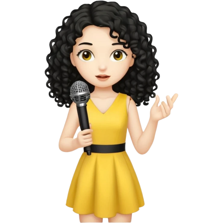 girl in yellow blink dress, logn black curly hair, holding a mic



















 emoji