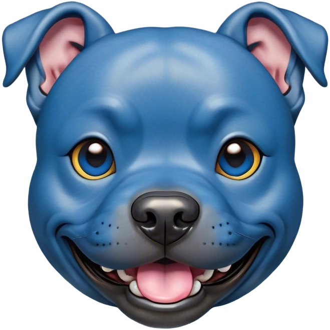 Cinematic Comical Blue Staffordshire Bull Terrier Portrait Emoji, Head tilted dramatically with an exaggeratedly amused expression, featuring a striking blue Fur with a subtle shimmer, wide, expressive dark eyes filled with playful disbelief, Simplified yet hilariously expressive features, highly detailed, glowing with a slightly sassy glow, high shine, dramatic yet playful, stylized with an air of cheeky mischief, bright and endearing, soft glowing outline, capturing the essence of a spirited and over-the-top guardian, so meme-worthy it feels like it could side-eye its way into internet fame instantly! emoji