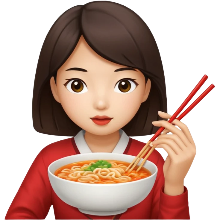girl eating ramyun with chopsticks emoji