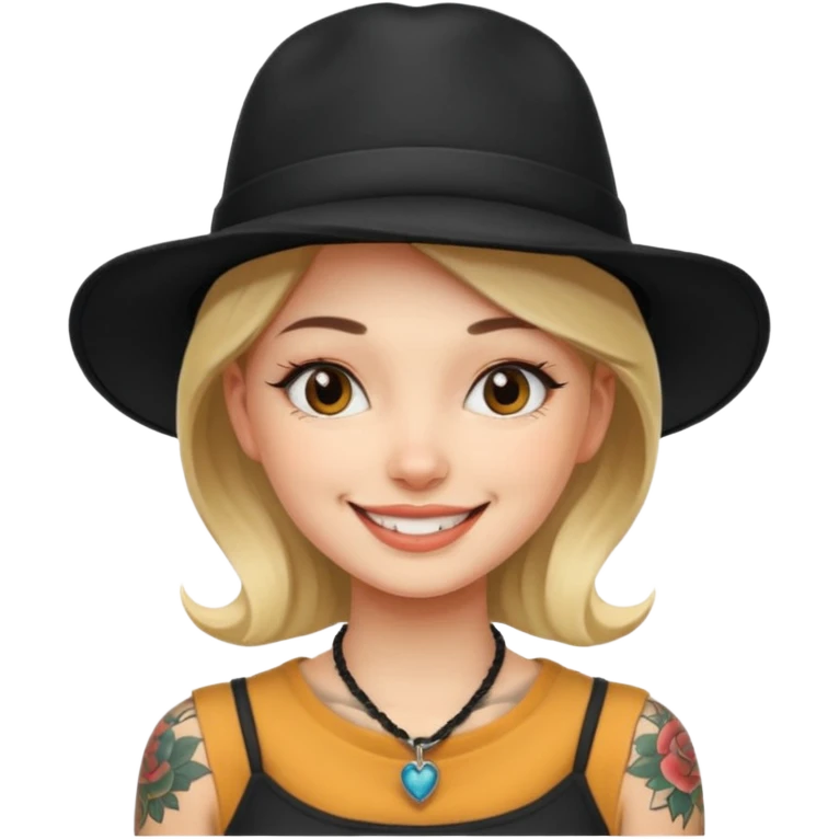 tattoo girl on her neck and body with black hat emoji