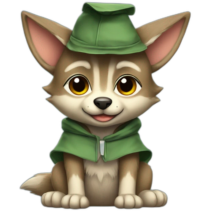 cutie wolf whole body sit similar to baby yoda with a mortarboard emoji