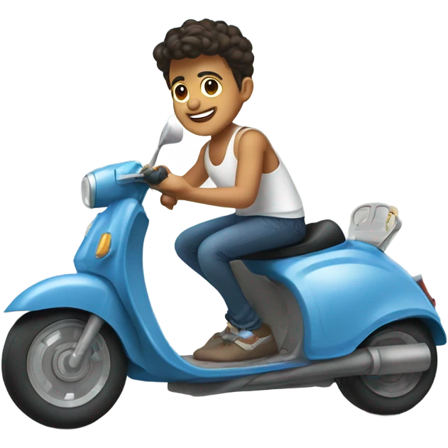 hispanic boy wearing a white tank top and jeans and rides a blue scooter emoji