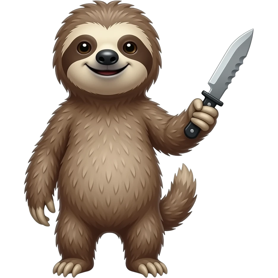 turn back looking askance going smiling evil killer sloth w very taktic knife emoji