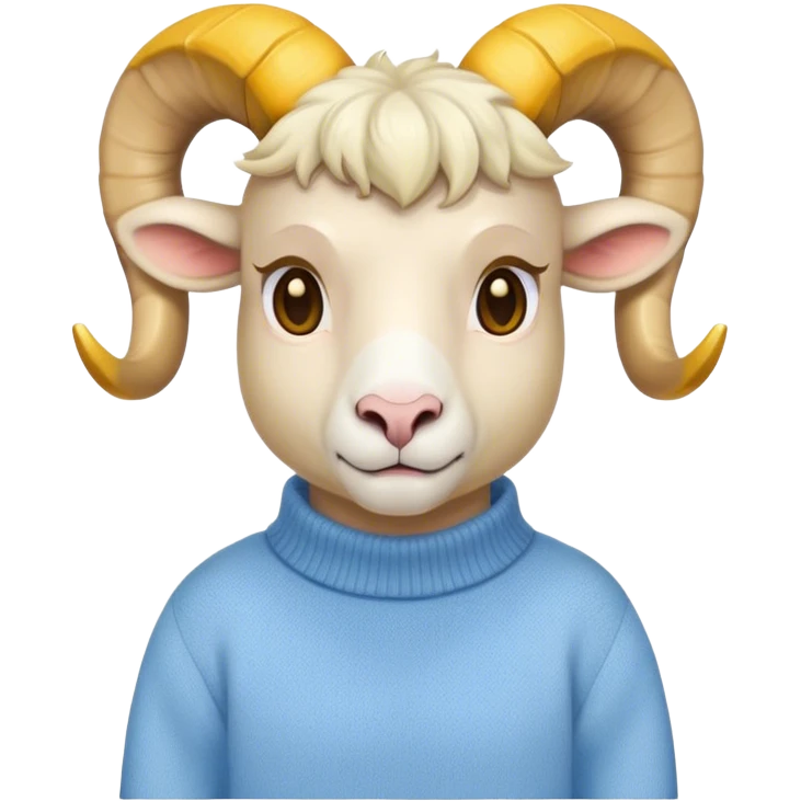 white ram with yellow horns wearing a light blue sweater emoji
