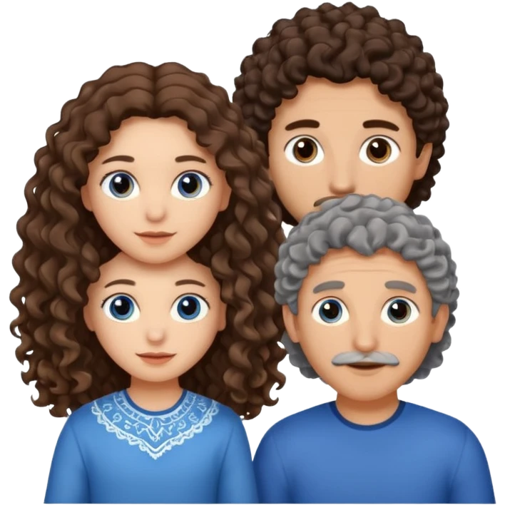 make a couple with the boy taller then the girl and the boy is mexican with brown eyes and brown hair slightly wavy/curly and some front hairs gray and then girl with blue eyes with brown long curly hair and she is white  emoji