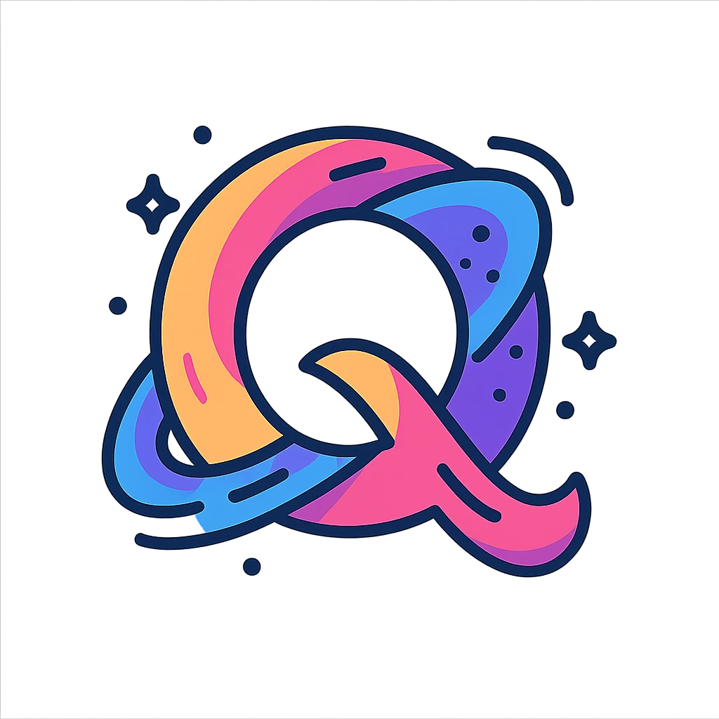 quasar shaped like the letter Q, glowing cosmic energy, swirling space dust, vibrant colors, stylized as an icon emoji