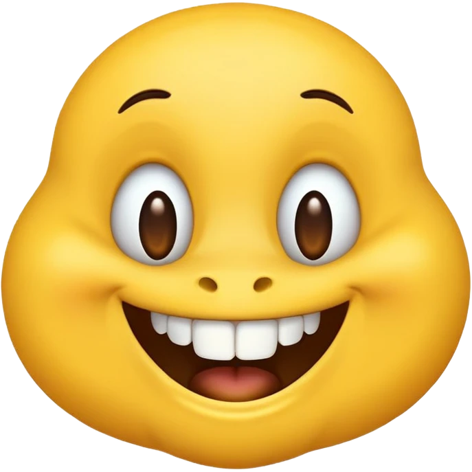 Yellow emoji smiling with gapped teeth and a mole on its left side of its neck emoji
