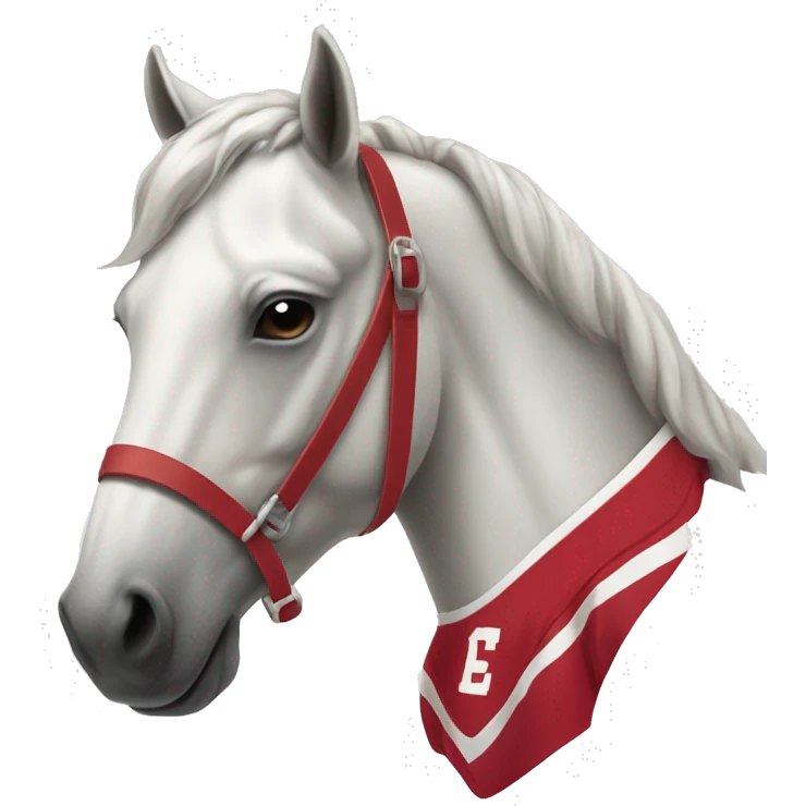 a white horse wearing a crimson footbal jersey emoji
