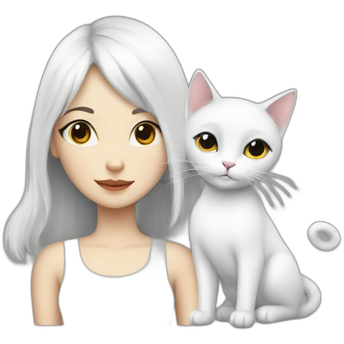 white cat and a girl with black hair emoji