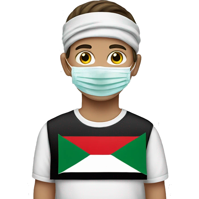 Face with face mask, palestine flag headband,boy, white boy,  emoji