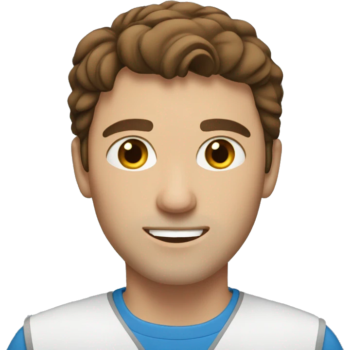 Man with brown hair and blue eyes working at computer emoji